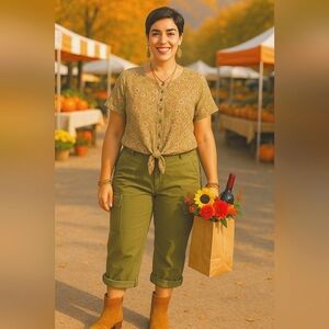 Boho Floral 2XL Fall Ditsy Floral Cottagecore Farmhouse Cropped Tie Front Top